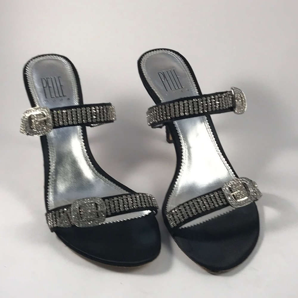 Pelle Moda two strap sandal in black with silver bling - size 8.5